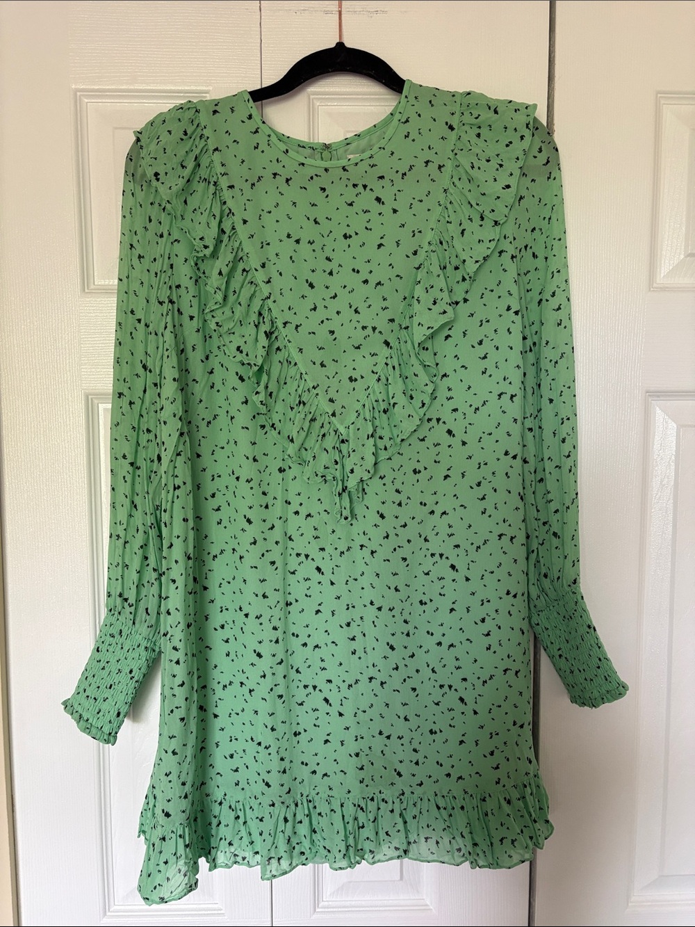 Aritzia Little Moon Gimlet Dress Mint Green Abstract Print Ruffle Mini